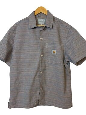 Carhartt WIP Button Down Camp Shirt Short Sleeve Gellar Stripe 100% Cotton Sz M